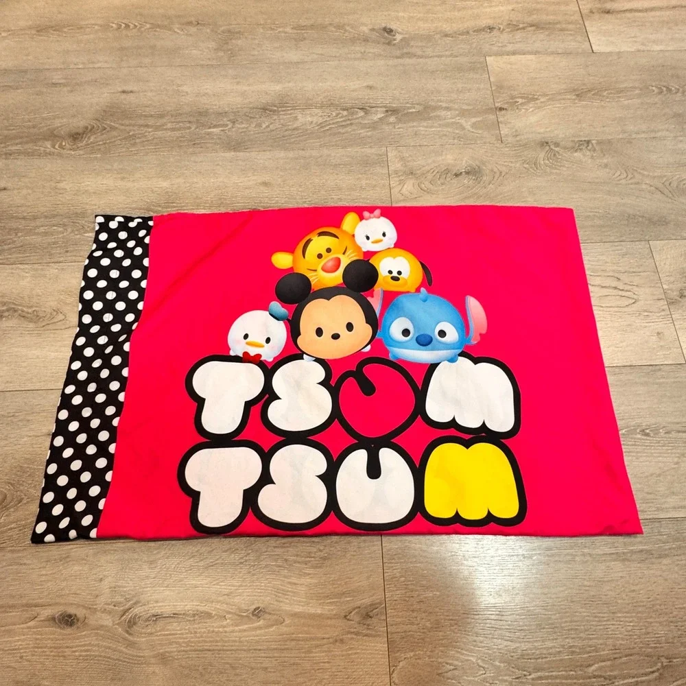 Disney Tsum Tsum Standard Pillowcase Hot Pink Black‎ Polka Dot 2 Sided